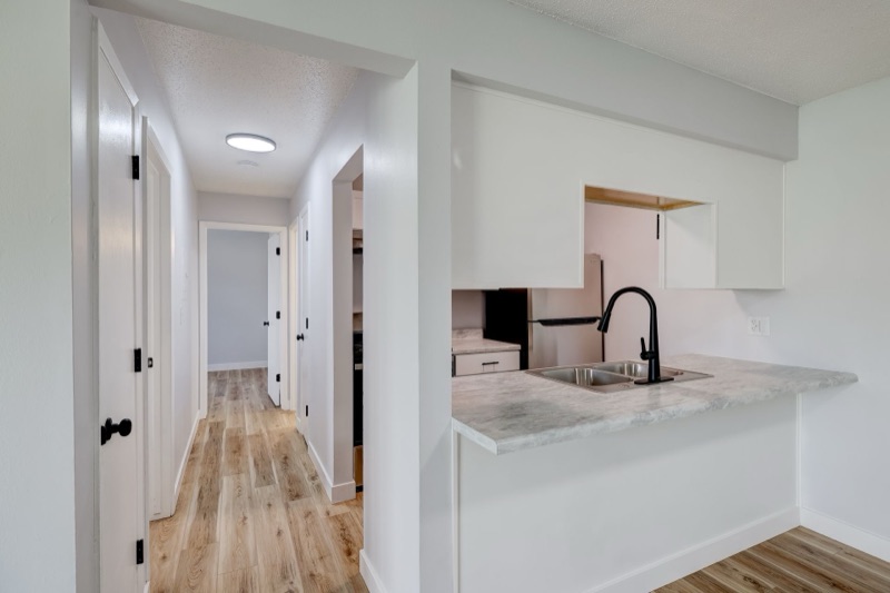 Kitchen with pass-through counter at The Hampton Meadows
